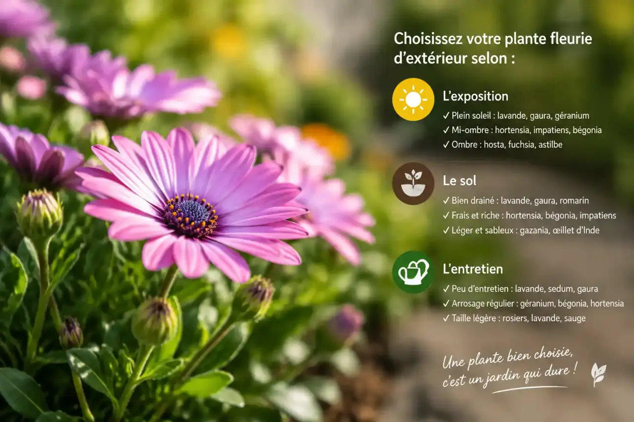 Plante fleurie d’extérieur : choisissez-la selon l’exposition, le sol et l’entretien