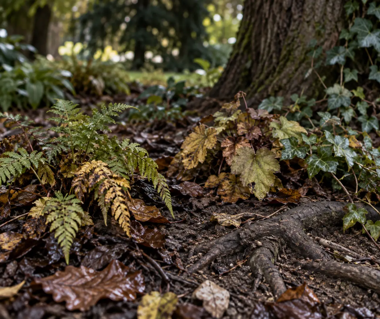 Sous un arbre, le mauvais sol condamne même les meilleures plantes persistantes d’ombre