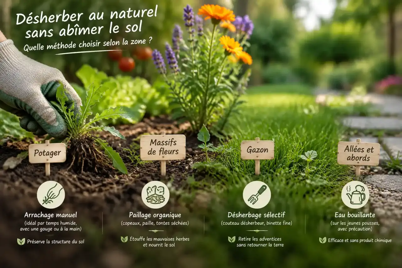 Désherber au naturel sans abîmer le sol : quelle méthode choisir selon la zone ?
