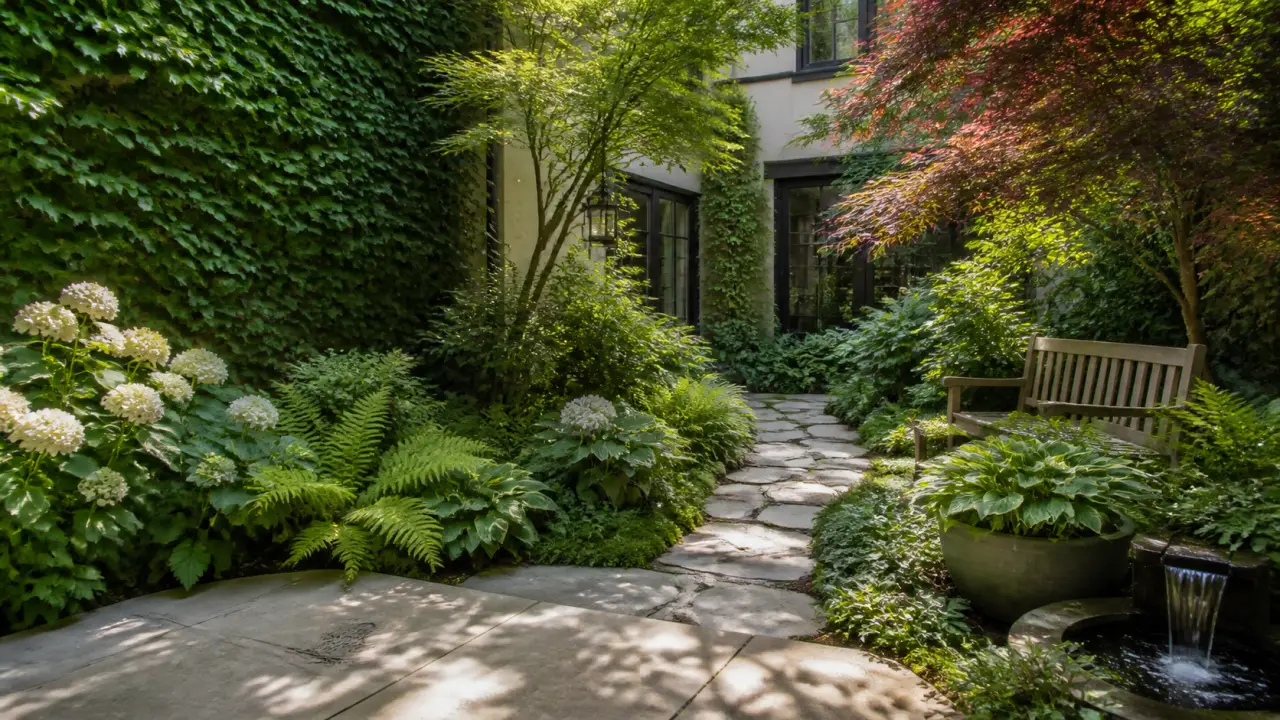 Transformation d'une cour bétonnée en jardin d'ombre chaleureux et végétalisé