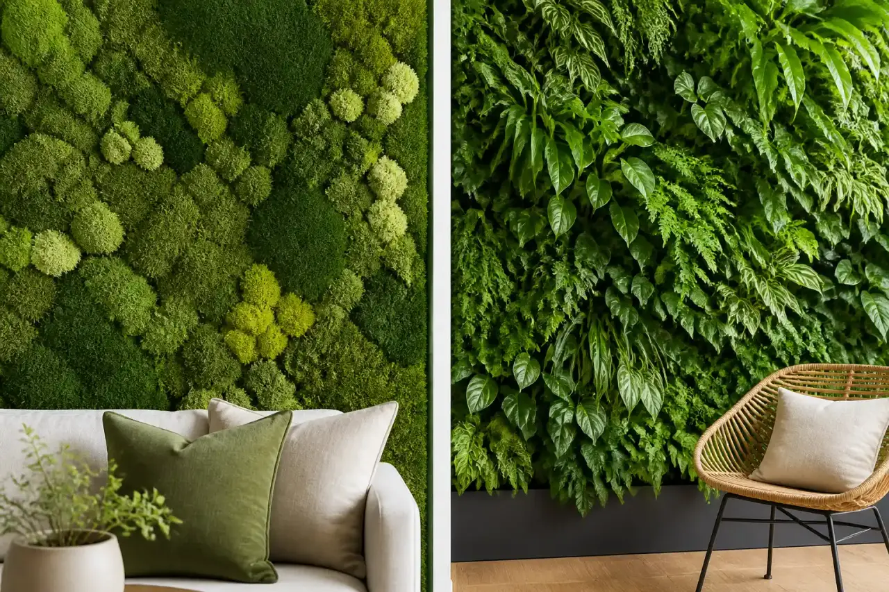 Mur végétal moderne dans un intérieur lumineux