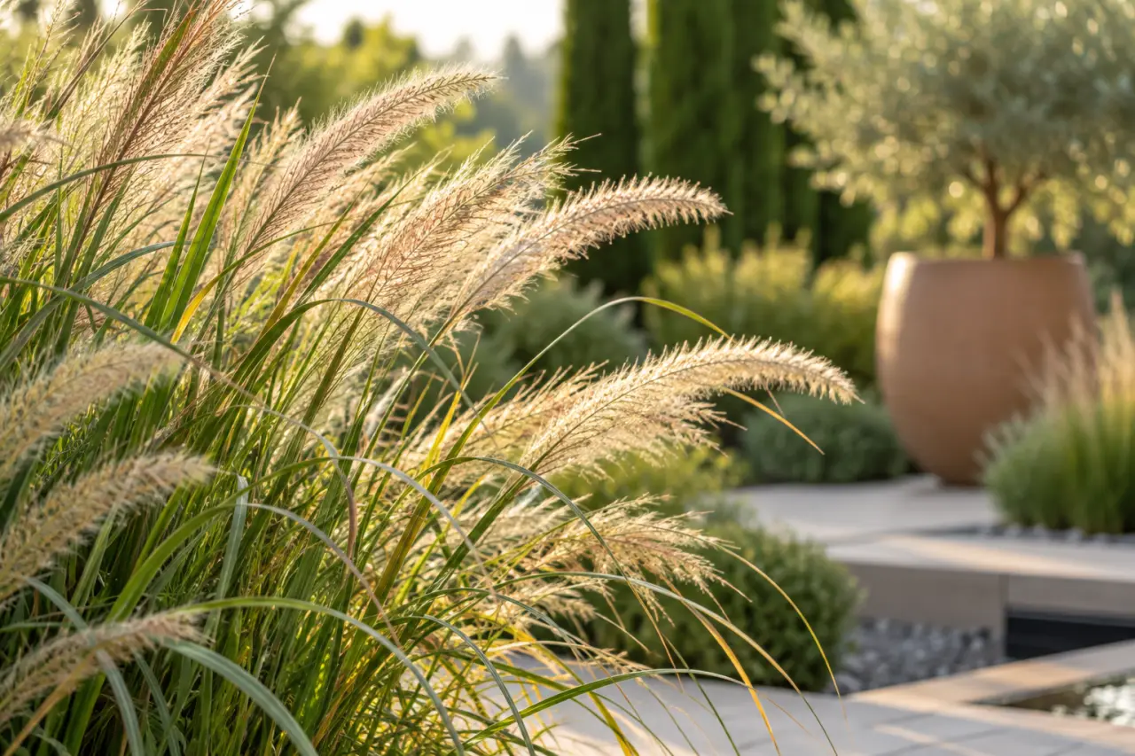 Une graminée pour extérieur structure le jardin, du pot à l’écran végétal